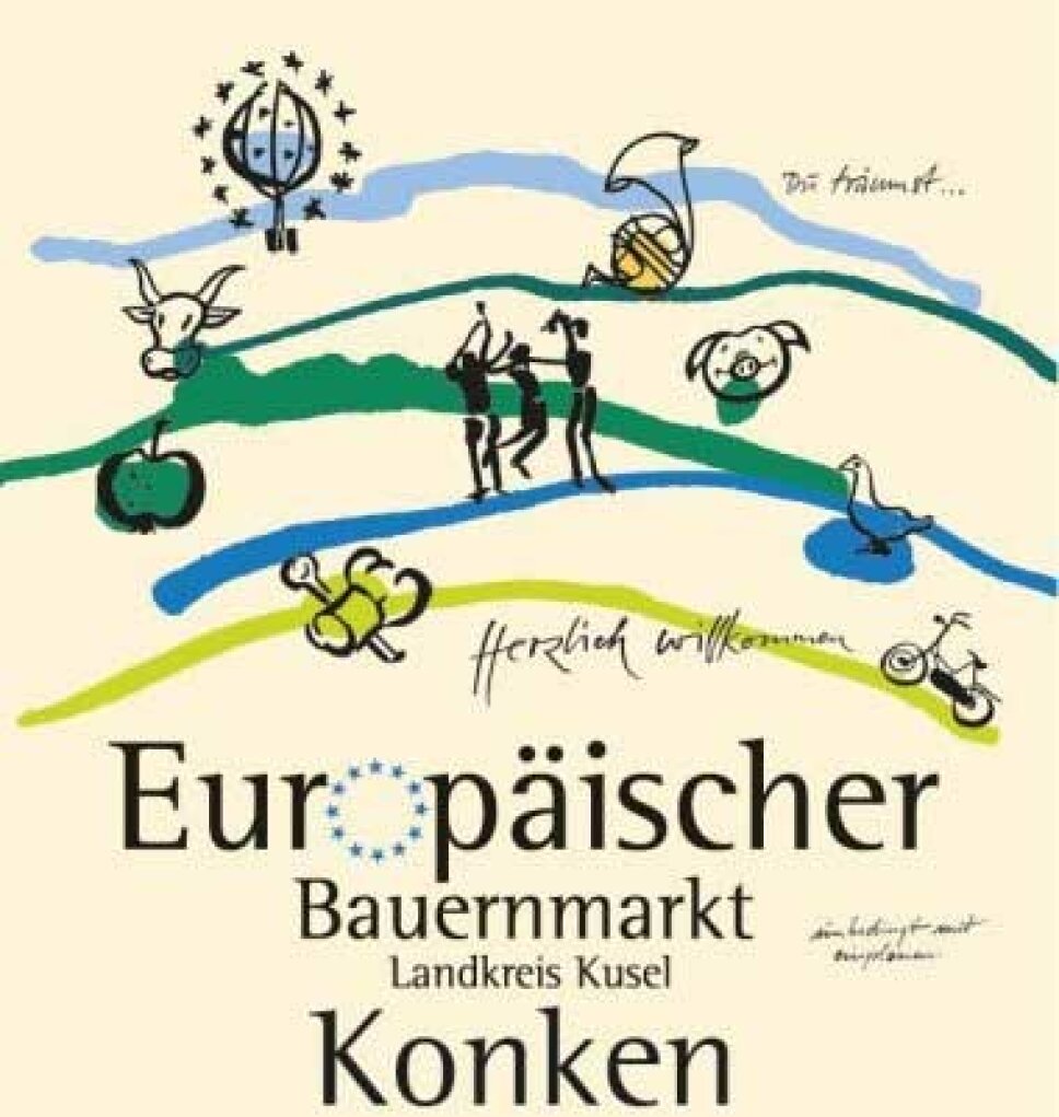 Zeichnungen von Produkten, die man auf dem Bauernmarkt kaufen kann