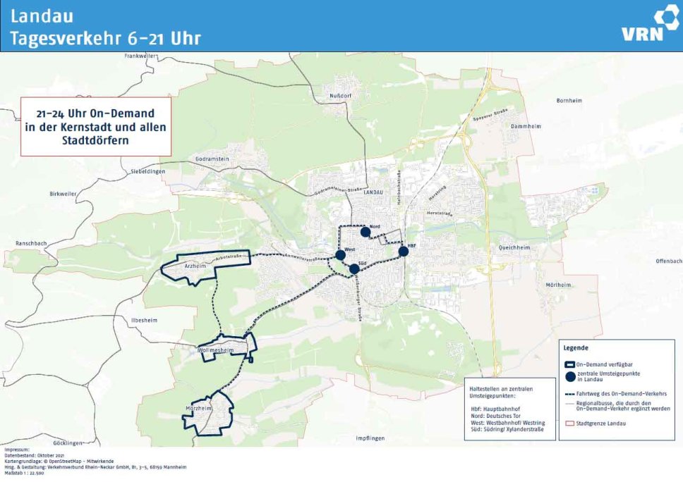 Die Karte zeigt das Bediengebiet Landau