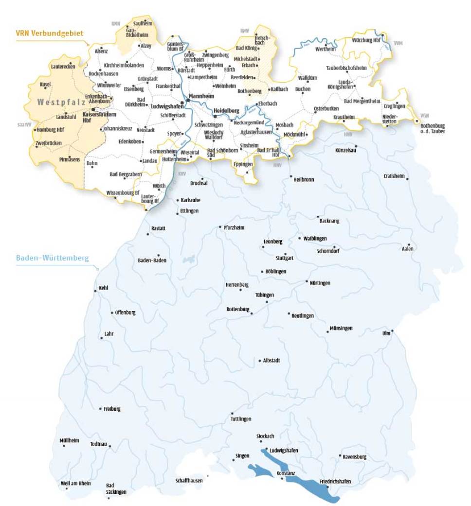 Geltungsbereich des VRN JugendticketBW